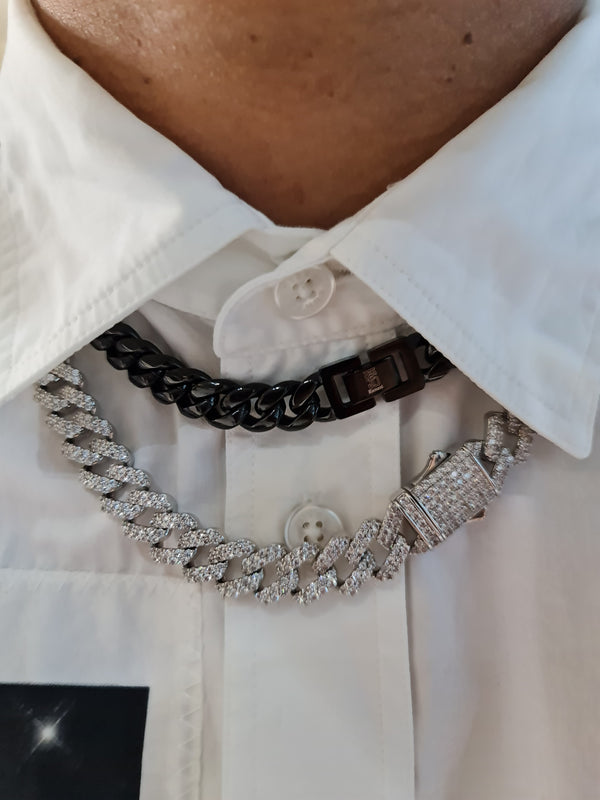 12mm White Gold Iced Out Choker Cuban Chain